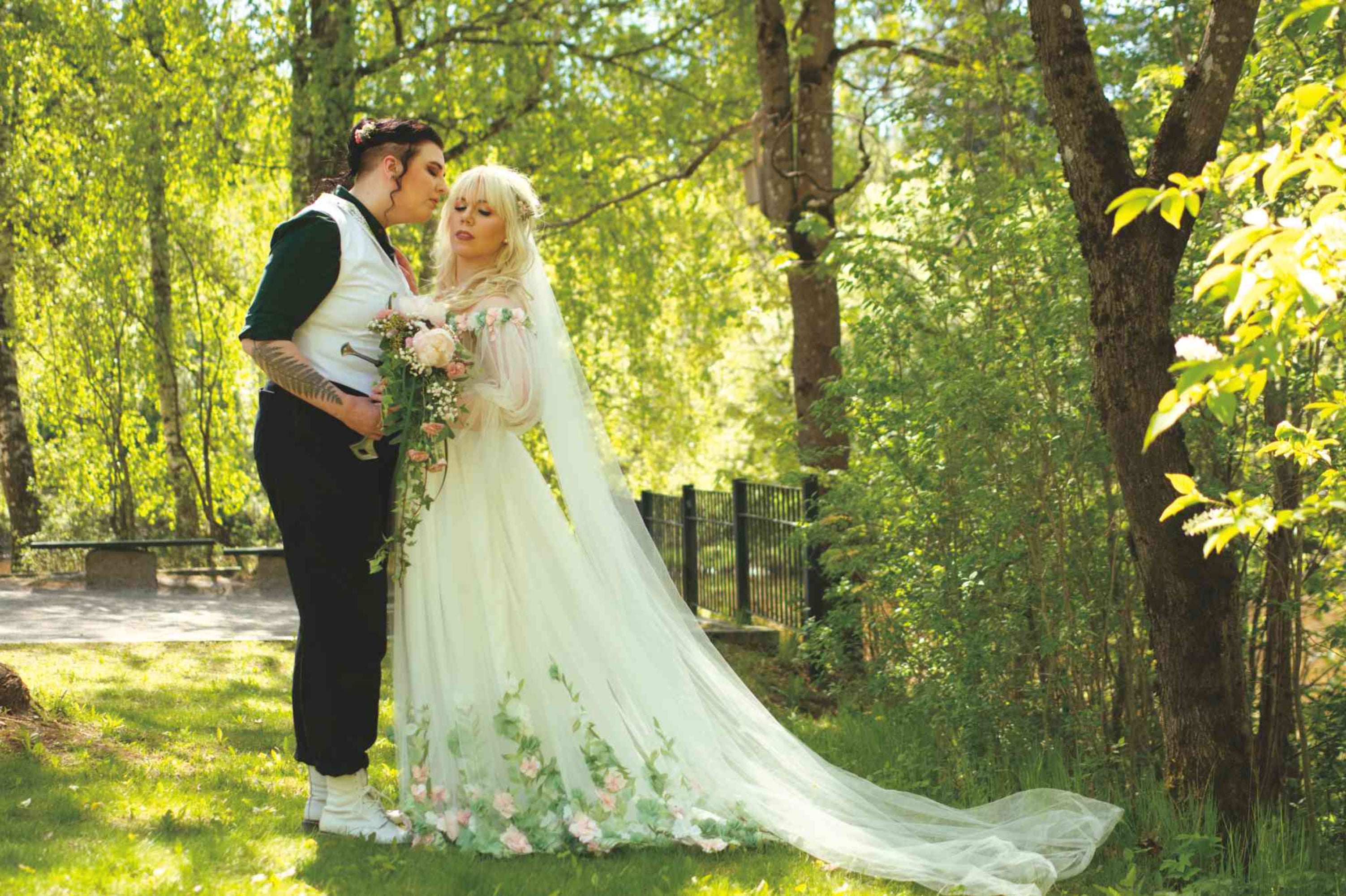 custom made tulle wedding dress with 3D flowers