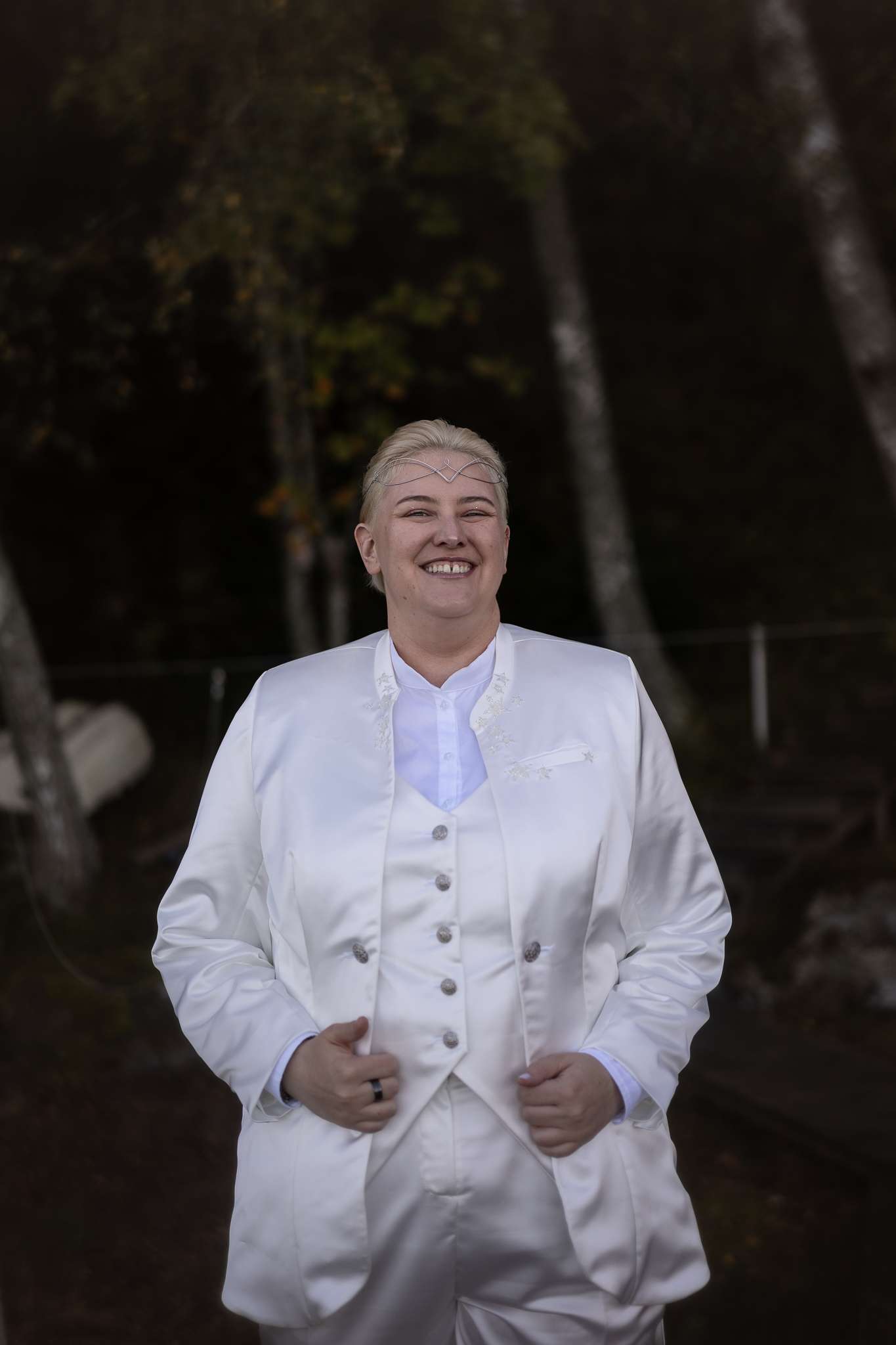 Custom make white suit and metal crown